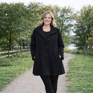 Ellen Tracy Black Wool Blend Coat Women’s 12P Petite Classic Pea Coat